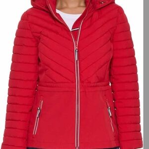 Tommy Hilfiger Women's Puffer Lightweight Hooded Stretch Jacket with Drawstring
